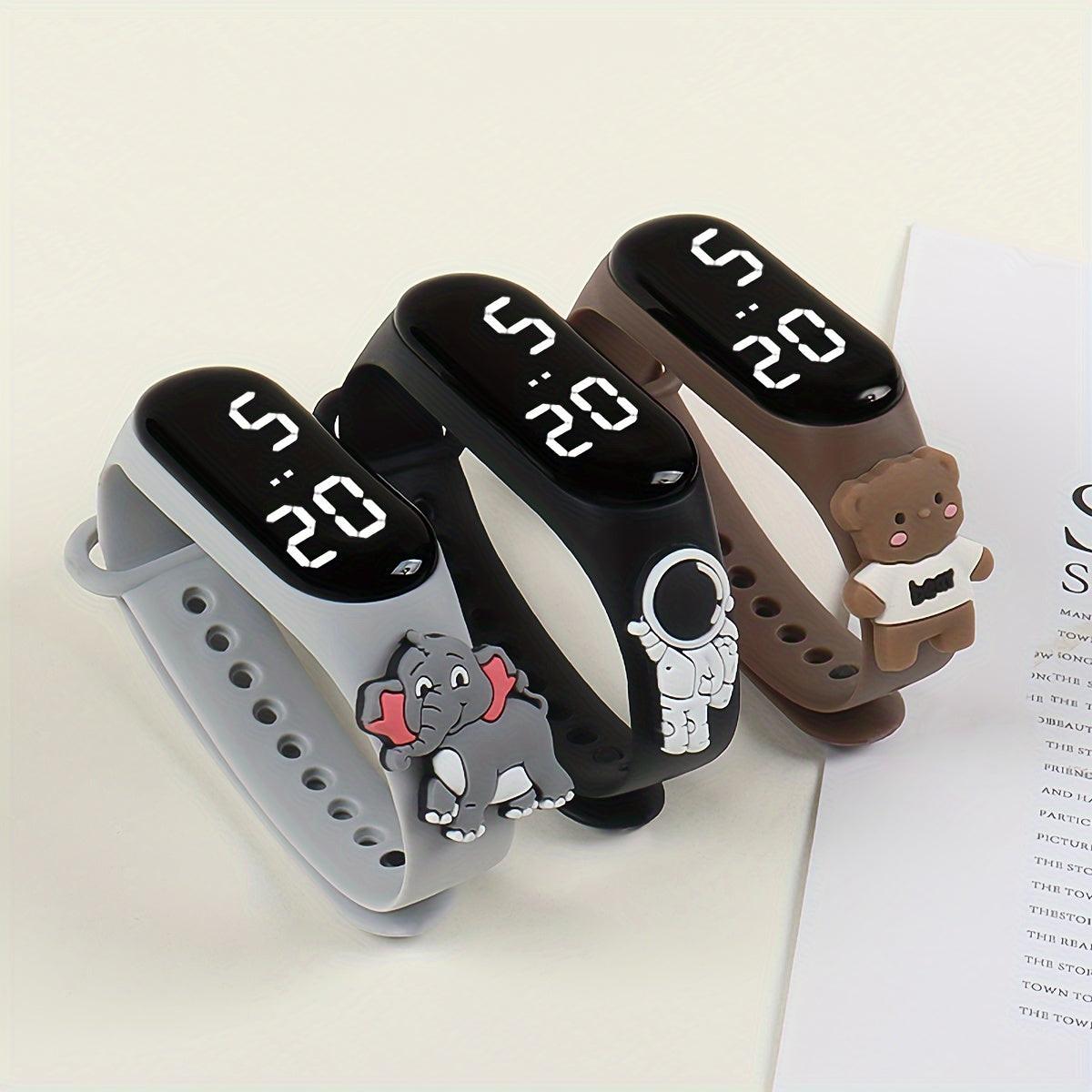 [3pcs Cute Digital Watches] 3pcs Cute Digital Watches - Astronaut, Elephant & Bear | Colorful TPU Bands, Easy-to-Read Display, Non-Waterproof | Perfect Back-to-School Gift for Boys & Girls - Buy online at  Vibe In Cart.