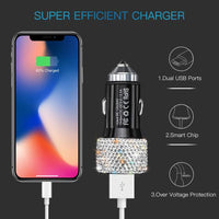 [Shiny Diamond Car Charger] Shiny Artificial Diamond Car Charger | Dual USB Ports, Lightweight Aluminum Alloy, Male to Male Connector, 12-24V Power Adapter, Car Interior Decor & Safety Hammer, Without Battery, Vehicle Accesso - Buy online at  Vibe In Cart.