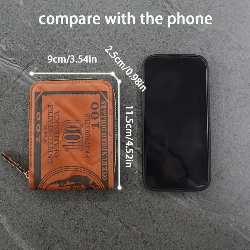 Men'S Faux Leather Zipper Wallet, Street Style, Black, Ultra Light, Retro Printed, USD Short Zipper Cross Border, with Grommets, Non-Braided Weaving, Hand Wash or Professional Dry Clean, for Friends, Husbands, Commuting, Busi - Buy online at  Vibe In Cart.