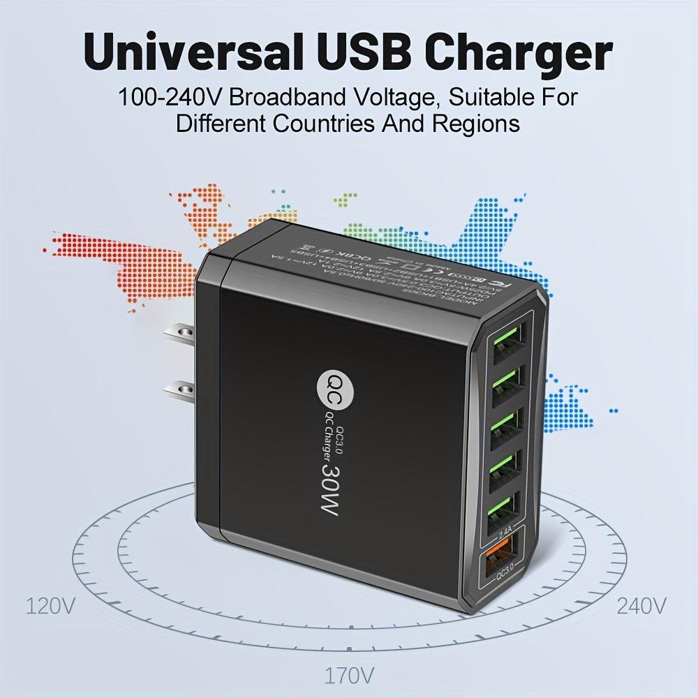 6-Port USB 30W QC3.0 Fast Charging Adapter for Mobile Phones, US Plug Quick Charge Adapter, Portable Travel Wall Charger - Buy online at  Vibe In Cart.