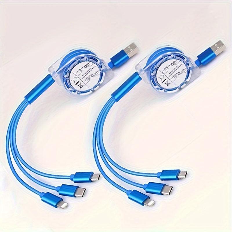 2pcs 3-in-1 Retractable Fast Charging Cables with Lightning, Micro USB, and Type-C Connectors - Multi Charger Cord for iPhone, for iPad, for PS Consoles, Tablets & More - Buy online at  Vibe In Cart.
