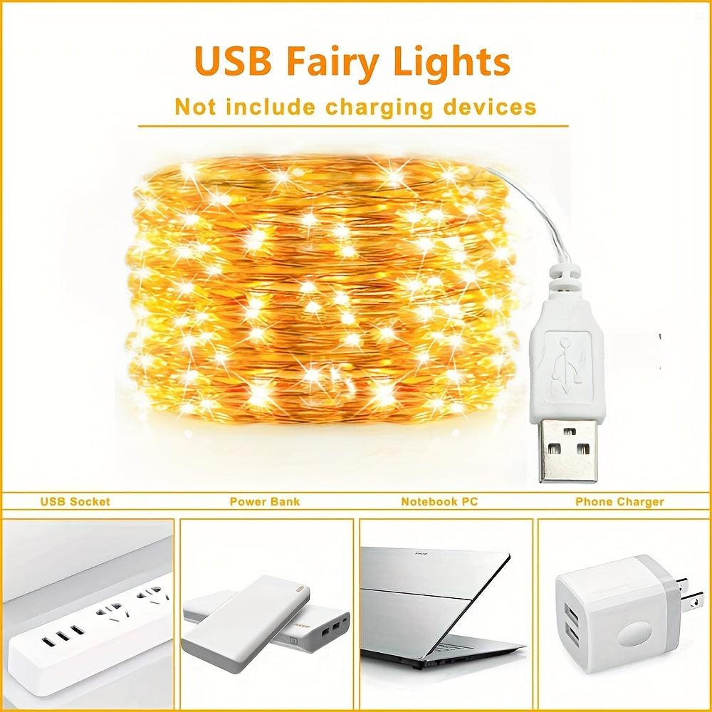 [USB Fairy String Lights] 1pc 20/50/100 LED USB Fairy Lights | Copper Wire String Lights, Warm White Multicolor White | Home, Bedroom, Wedding, Christmas, Holiday, Halloween Decorations - Buy online at  Vibe In Cart.