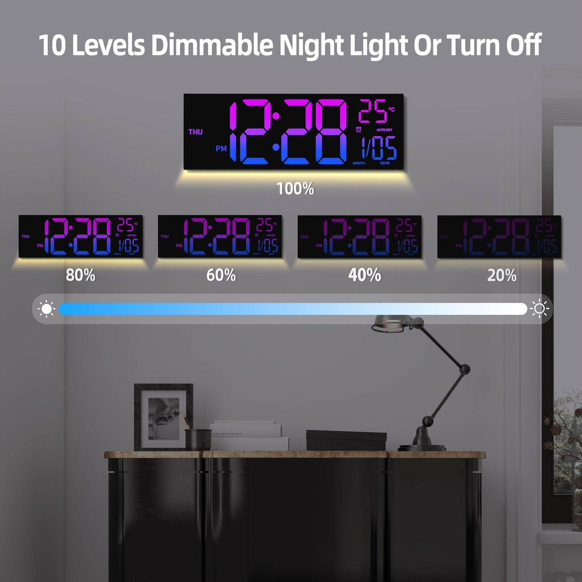 16.2'' Large Digital Wall Clock with Remote Control | Big LED, Dual Alarm, 8 RGB Colors, Auto Brightness, Date, Auto DST, Temperature, Night Light, Gym Clock for Living Room, Bedroom, Office Wall Decor - Maxstar - Buy online at  Vibe In Cart.