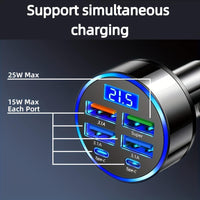 1pc - 6-Port Super Speed Car Charger - 66W Dual PD Ports, LED Voltage Monitor, 4 USB And 2 Type-C Multi-Port Adapter for Fast Charging on The Go - Universal Car - Buy online at  Vibe In Cart.