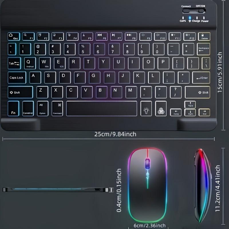Set of 2 Ultra-Slim Wireless Backlit RGB Keyboard And Mouse, Featuring Dual Mode Connection with BT3.0 And 2.4G, Compatible with Multiple Systems, Ideal for Smartphones, Tablets, And Laptops, a Stylish Gift Option. - Buy online at  Vibe In Cart.
