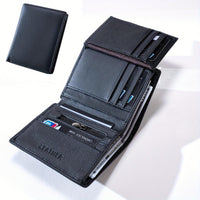 Vintage Thin Vertical Short ID Credit Card Holder in Top-Grain Leather, Black, 1 Piece