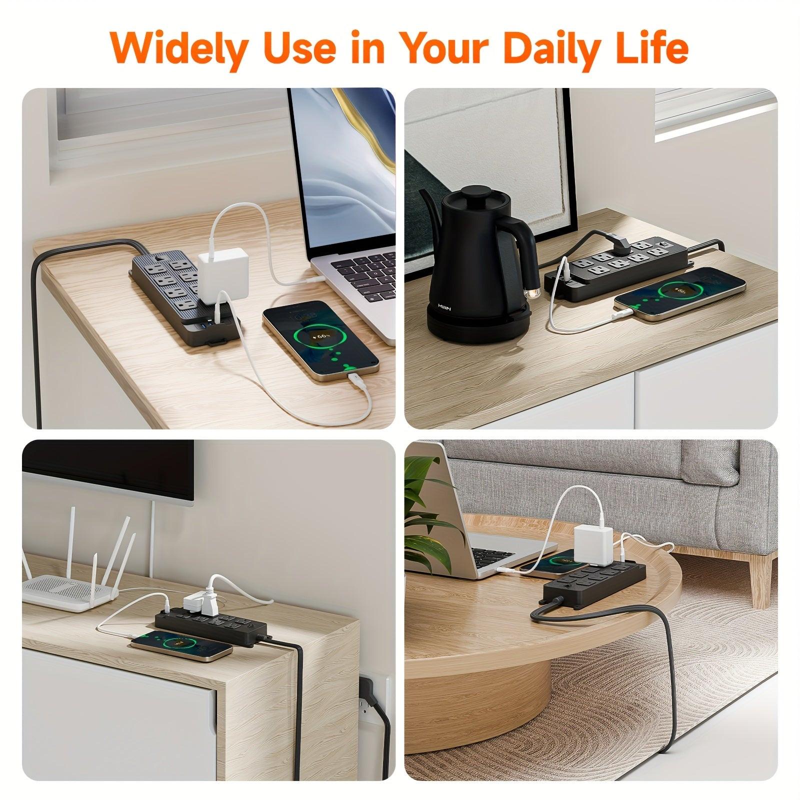 Power Strip with Surge Protection Featuring a 5 Ft/10 Ft Flat Extension Cord, 8 AC Outlets, And 4 USB Ports (2 USB A And 2 USB C), Designed As a Compact Charging Station for Desks, Suitable for Home, Dorm, Office, And Travel - Buy online at  Vibe In Cart.
