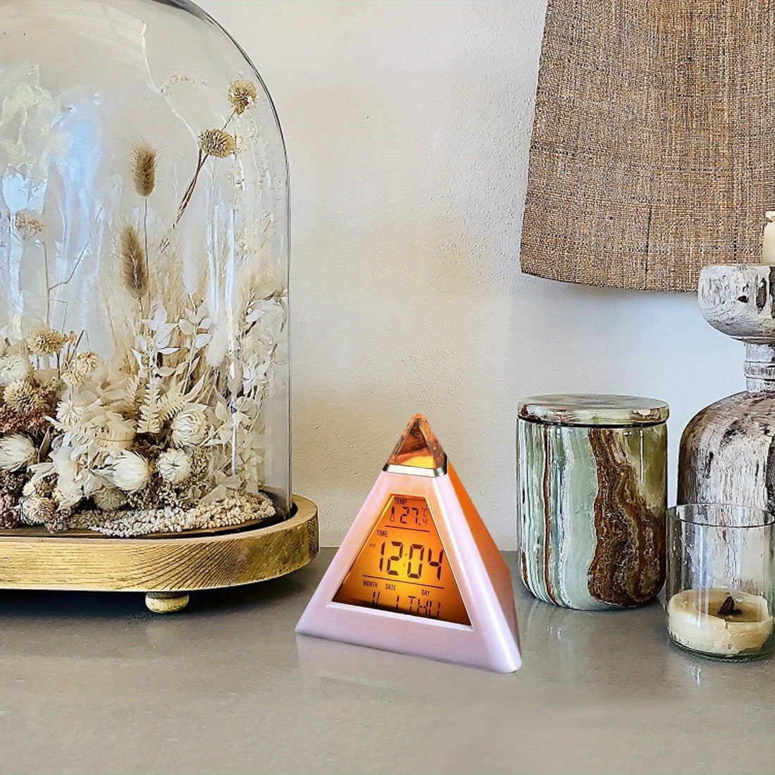Battery-Operated LED Digital Alarm Clock Featuring a Quiet Pyramid Design, Night Light, Music, Snooze Function, And 7 Color-Changing Options, Perfect for Decorating Your Bedroom Or Office Desk. - Buy online at  Vibe In Cart.