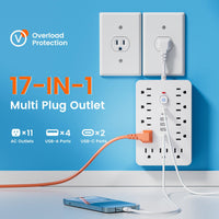 1pc Multi-Functional Surge Protection Power Strip With USB Port - 11 AC Outlets With 4 USB-A Ports And 2 Type-C Ports And Short Cord/5 FT/10 FT Extension Cord - For Office, Study, Home, And School Use - Power Socket With Over - Buy online at  Vibe In Cart.
