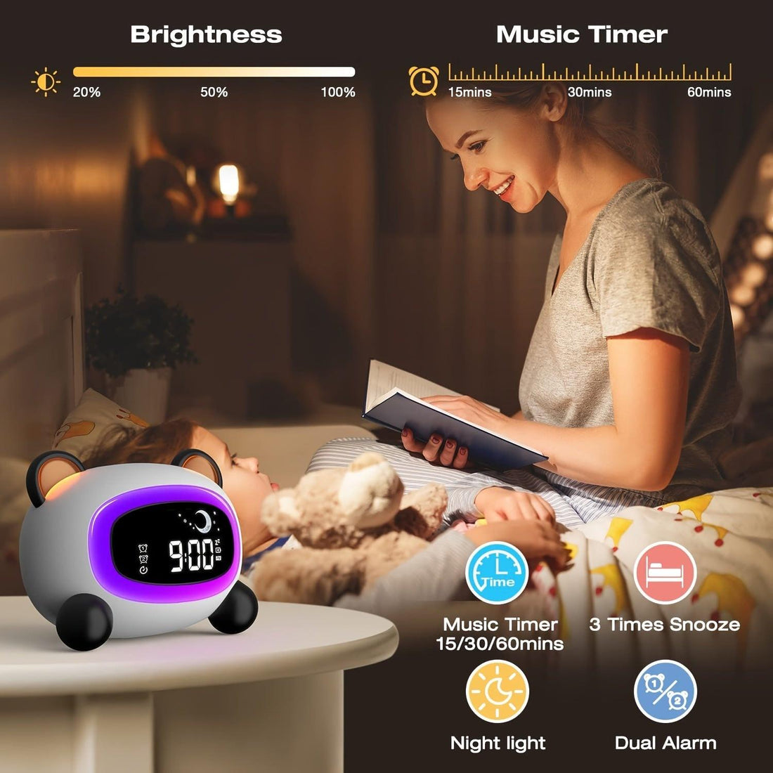 [Sleep Trainer Clock] Sleep Trainer Clock | Wake & 7 Sounds - Bedtime Training Alarm, Night, Volume, 12/24, Voice Sensing (ABS Bedtime Aid) - Buy online at  Vibe In Cart.