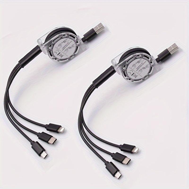 2pcs 3-in-1 Retractable Fast Charging Cables with Lightning, Micro USB, and Type-C Connectors - Multi Charger Cord for iPhone, for iPad, for PS Consoles, Tablets & More - Buy online at  Vibe In Cart.