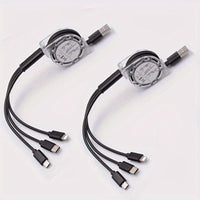 2pcs 3-in-1 Retractable Fast Charging Cables with Lightning, Micro USB, and Type-C Connectors - Multi Charger Cord for iPhone, for iPad, for PS Consoles, Tablets & More - Buy online at  Vibe In Cart.
