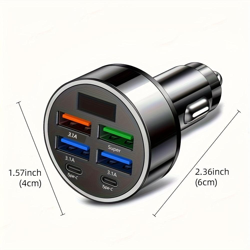 1pc - 6-Port Super Speed Car Charger - 66W Dual PD Ports, LED Voltage Monitor, 4 USB And 2 Type-C Multi-Port Adapter for Fast Charging on The Go - Universal Car - Buy online at  Vibe In Cart.