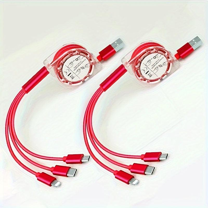 2pcs 3-in-1 Retractable Fast Charging Cables with Lightning, Micro USB, and Type-C Connectors - Multi Charger Cord for iPhone, for iPad, for PS Consoles, Tablets & More - Buy online at  Vibe In Cart.