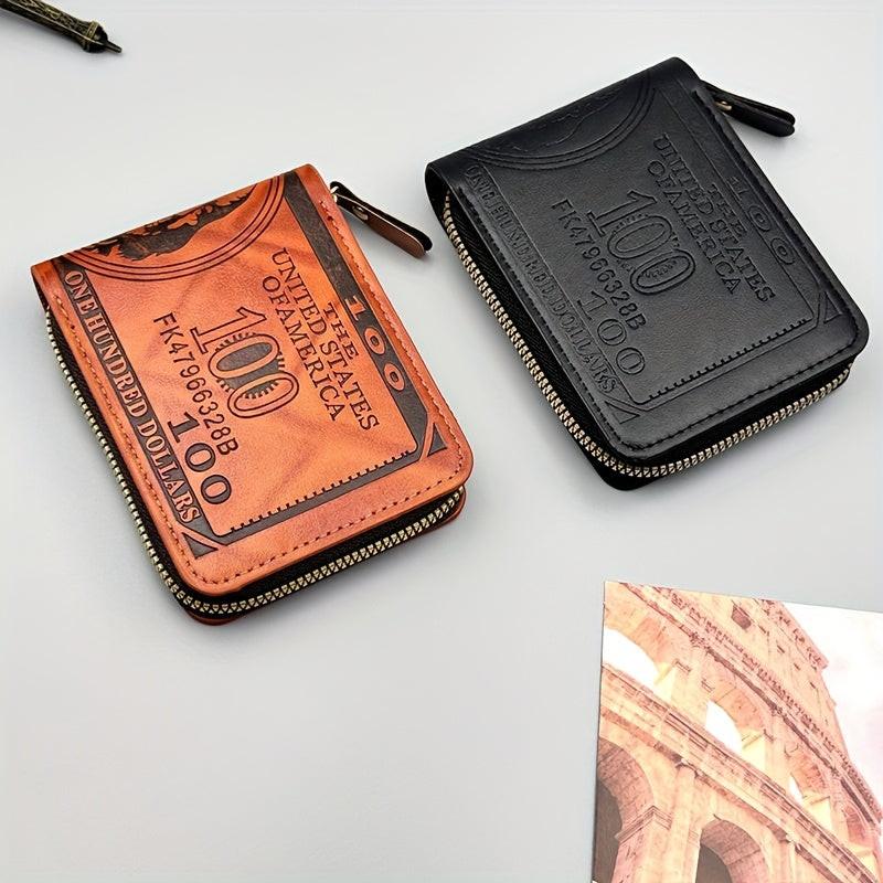 Men'S Faux Leather Zipper Wallet, Street Style, Black, Ultra Light, Retro Printed, USD Short Zipper Cross Border, with Grommets, Non-Braided Weaving, Hand Wash or Professional Dry Clean, for Friends, Husbands, Commuting, Busi - Buy online at  Vibe In Cart.