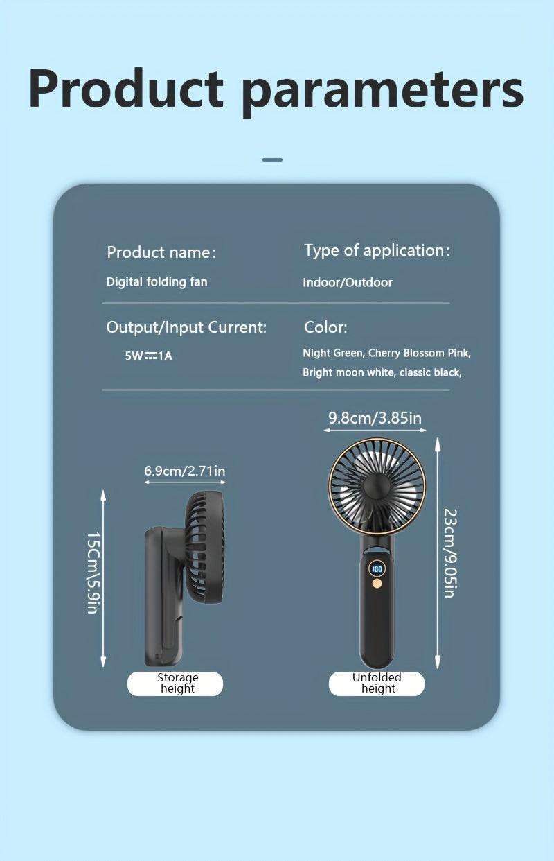 Foldable Handheld USB Fan with 4000mAh Battery and Digital Display