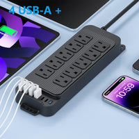 Power Strip Surge Protector - 10 Widely Spaced Outlets 6 USB Charging Ports, 4Ft Extension Cord, Flat Plug, Overload Surge Protection, Wall Mount For Home Office - Buy online at  Vibe In Cart.