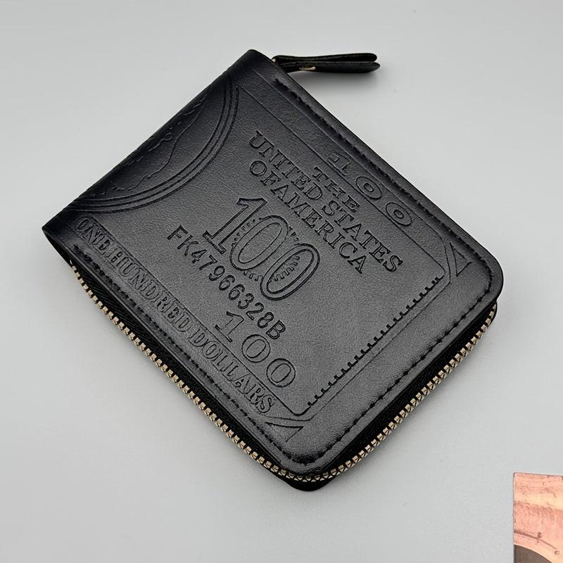 Men'S Faux Leather Zipper Wallet, Street Style, Black, Ultra Light, Retro Printed, USD Short Zipper Cross Border, with Grommets, Non-Braided Weaving, Hand Wash or Professional Dry Clean, for Friends, Husbands, Commuting, Busi - Buy online at  Vibe In Cart.