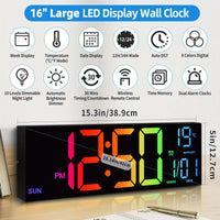 16.2'' Large Digital Wall Clock with Remote Control | Big LED, Dual Alarm, 8 RGB Colors, Auto Brightness, Date, Auto DST, Temperature, Night Light, Gym Clock for Living Room, Bedroom, Office Wall Decor - Maxstar - Buy online at  Vibe In Cart.
