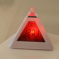Battery-Operated LED Digital Alarm Clock Featuring a Quiet Pyramid Design, Night Light, Music, Snooze Function, And 7 Color-Changing Options, Perfect for Decorating Your Bedroom Or Office Desk. - Buy online at  Vibe In Cart.