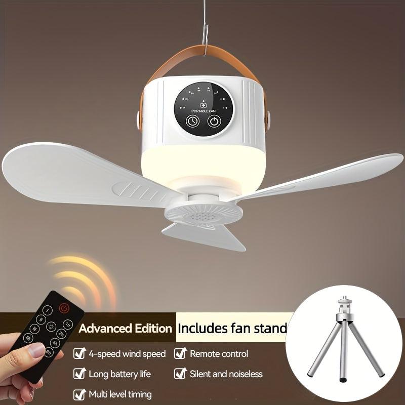 Portable USB Rechargeable Camping Fan with Light and Remote Control