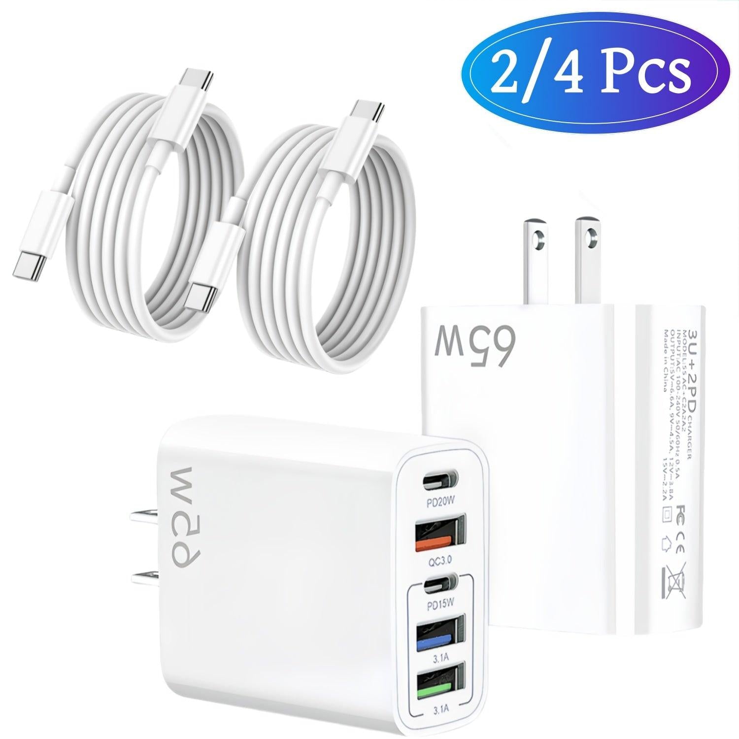 2/4pcs 20W USB C Fast Charger, Wall Charger Block, 5 Port Power Adapter with Data Cable, Compatible with Various Types Of Mobile Phones, White(The Five Ports Add Up to 65W) - Buy online at  Vibe In Cart.