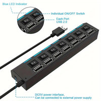 2pcs/1pc High-Speed 4/7 Port USB Splitter Hub, USB 2.0 Hub with Power Supply, Multi-Port Switch Hub Extension Dock, 11.81 Inch Cable - Buy online at  Vibe In Cart.