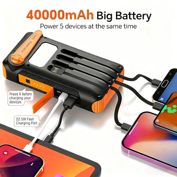 4000mAh Large Capacity Power Bank, Multi-functional Mobile Phone Charger, Can Carry Multiple Charging Cables To Charge Multiple Devices At The Same Time, Equipped With Solar Charging, USB Charging And Hand-crank Charging, Can - Buy online at  Vibe In Cart.