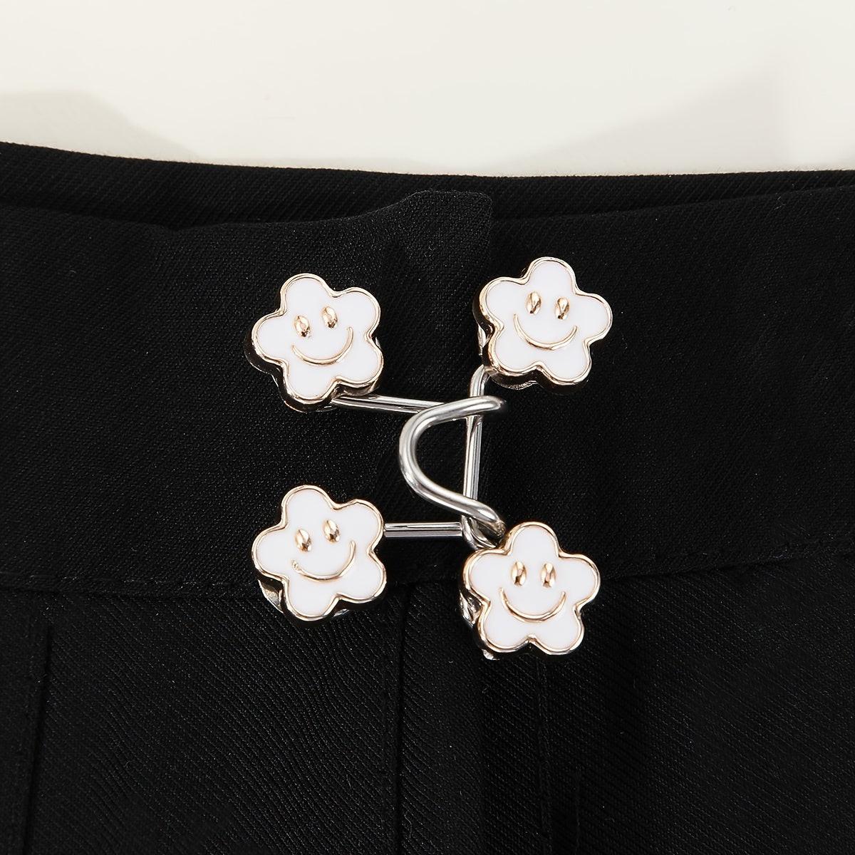 A Pair of Women'S White Floral Metal Fashion Decorative Waist Buttons, Adjustable And Removable, Perfect for Summer to Prevent Wardrobe Malfunctions, Suitable for Casual Wear And Gift Giving. - Buy online at  Vibe In Cart.