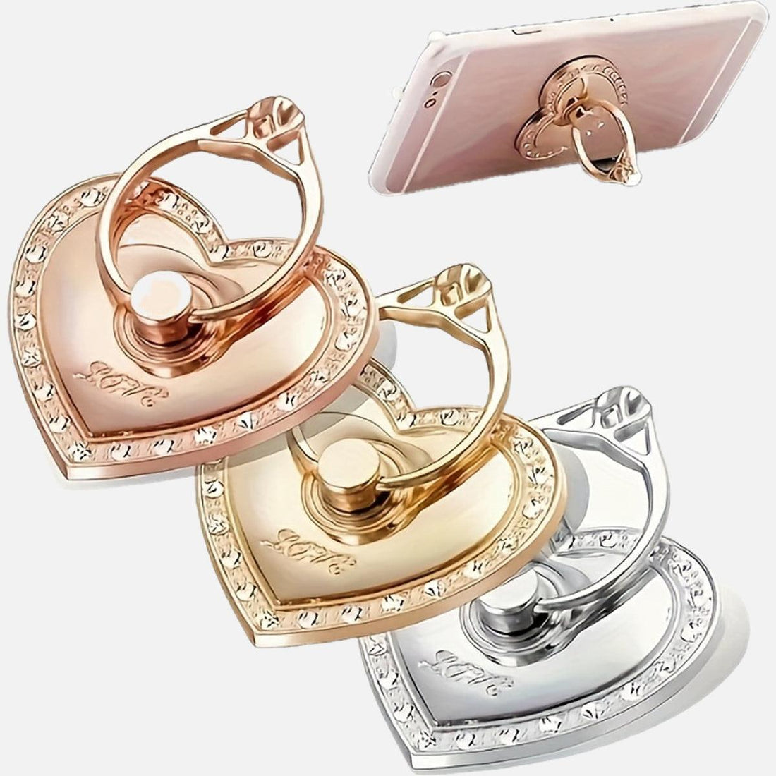 [360° Rotating | Durable] 360° Rotating Heart-Shaped Honeycomb Phone Stand | Foldable Adjustable Height, Durable Metal, Ergonomic Design | Hands-Free Viewing, Compatible with Most Phones, Car Mount, Decorative Accessory - Buy online at  Vibe In Cart.