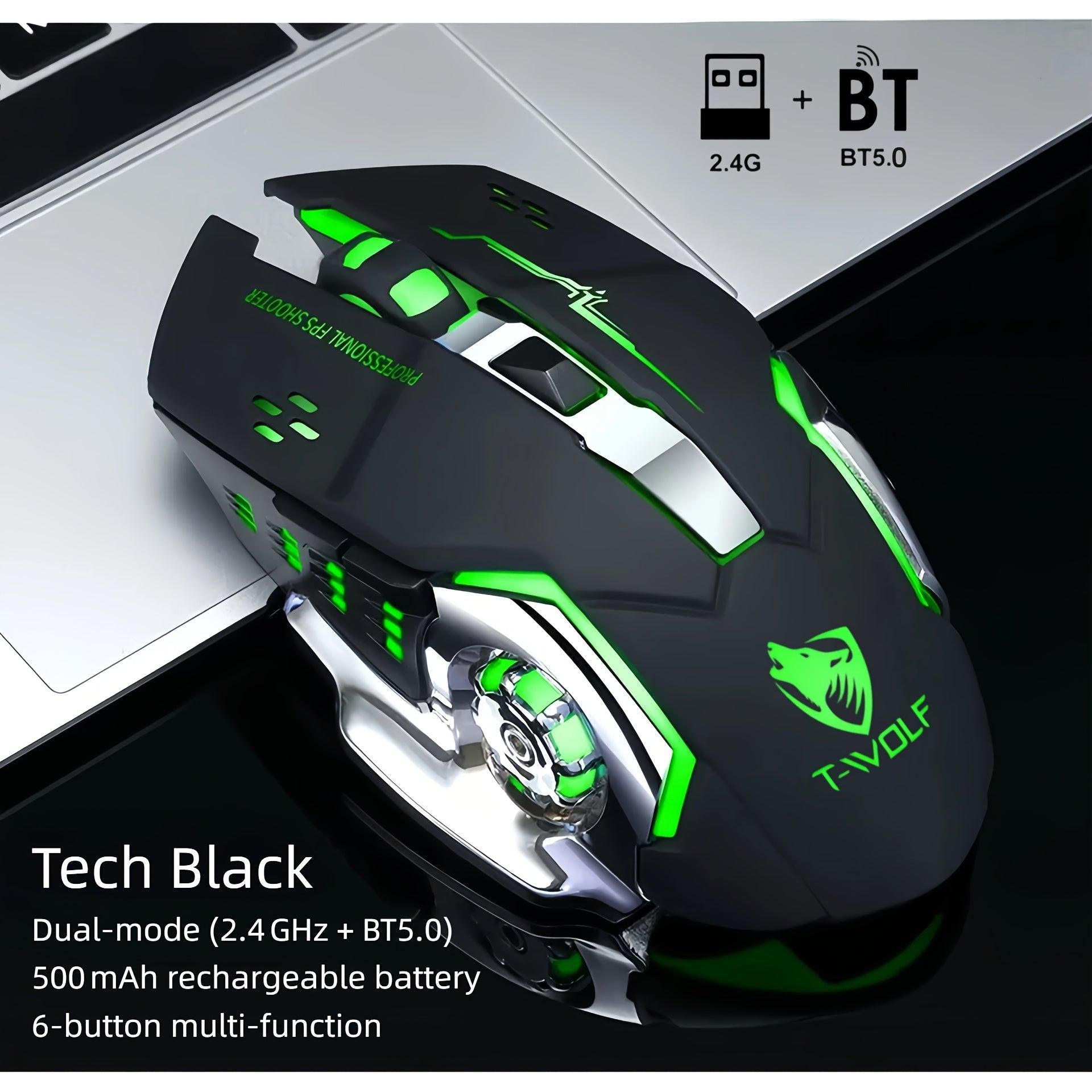 Rechargeable Dual-Mode Mouse- BT+ 2.4G Wireless Mouse, RGB Gaming Mouse, Silent Clicks, Long Battery Life, Ambidextrous Ergonomic Comfort- for Extended Work& Gaming- Computer& Gaming Accessories - Buy online at  Vibe In Cart.