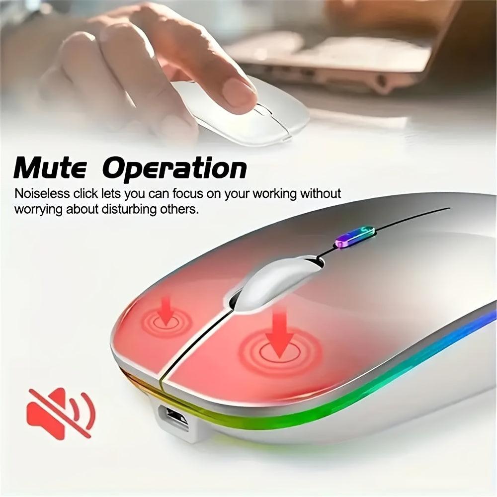 Rechargeable LED Backlit Wireless Mouse, Ultra-Thin 2.4G/5.2 Dual Mode Silent Portable USB Optical Gaming Mouse, Compatible with Laptop/Desktop/Tablet, Ambidextrous Design, 500mAh Battery, Type-C Charging, No Charger Included - Buy online at  Vibe In Cart.