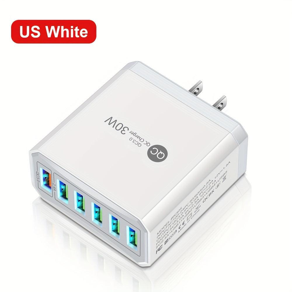 6-Port USB 30W QC3.0 Fast Charging Adapter for Mobile Phones, US Plug Quick Charge Adapter, Portable Travel Wall Charger - Buy online at  Vibe In Cart.