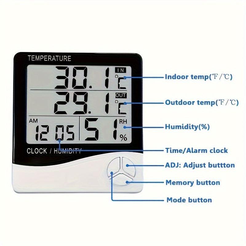 HTC-2 Temperature And Humidity Monitor with Clock, Alarm, And Calendar, Digital Thermometer Hygrometer for Indoor And Outdoor Use, Includes Back Stand for Home Or Office - Buy online at  Vibe In Cart.