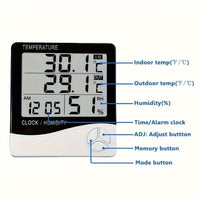 HTC-2 Temperature And Humidity Monitor with Clock, Alarm, And Calendar, Digital Thermometer Hygrometer for Indoor And Outdoor Use, Includes Back Stand for Home Or Office - Buy online at  Vibe In Cart.
