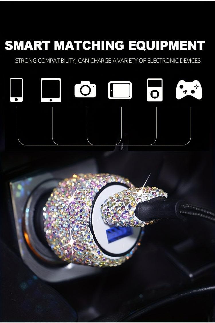 [Shiny Diamond Car Charger] Shiny Artificial Diamond Car Charger | Dual USB Ports, Lightweight Aluminum Alloy, Male to Male Connector, 12-24V Power Adapter, Car Interior Decor & Safety Hammer, Without Battery, Vehicle Accesso - Buy online at  Vibe In Cart.