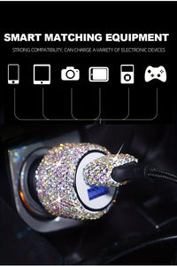 [Shiny Diamond Car Charger] Shiny Artificial Diamond Car Charger | Dual USB Ports, Lightweight Aluminum Alloy, Male to Male Connector, 12-24V Power Adapter, Car Interior Decor & Safety Hammer, Without Battery, Vehicle Accesso - Buy online at  Vibe In Cart.