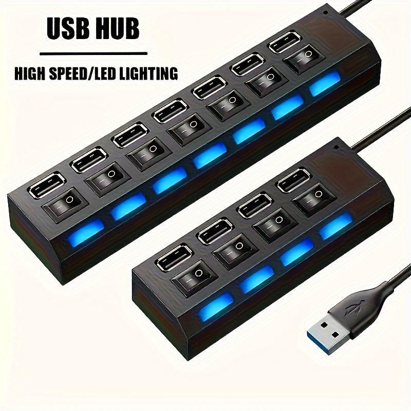 [Usb Adapter Hub] 1pc 7 Ports/ 4 Ports LED USB Adapter Hub Power On/ Off Switch For PC Laptop Computer - Buy online at  Vibe In Cart.