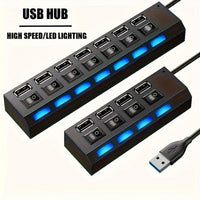 [Usb Adapter Hub] 1pc 7 Ports/ 4 Ports LED USB Adapter Hub Power On/ Off Switch For PC Laptop Computer - Buy online at  Vibe In Cart.