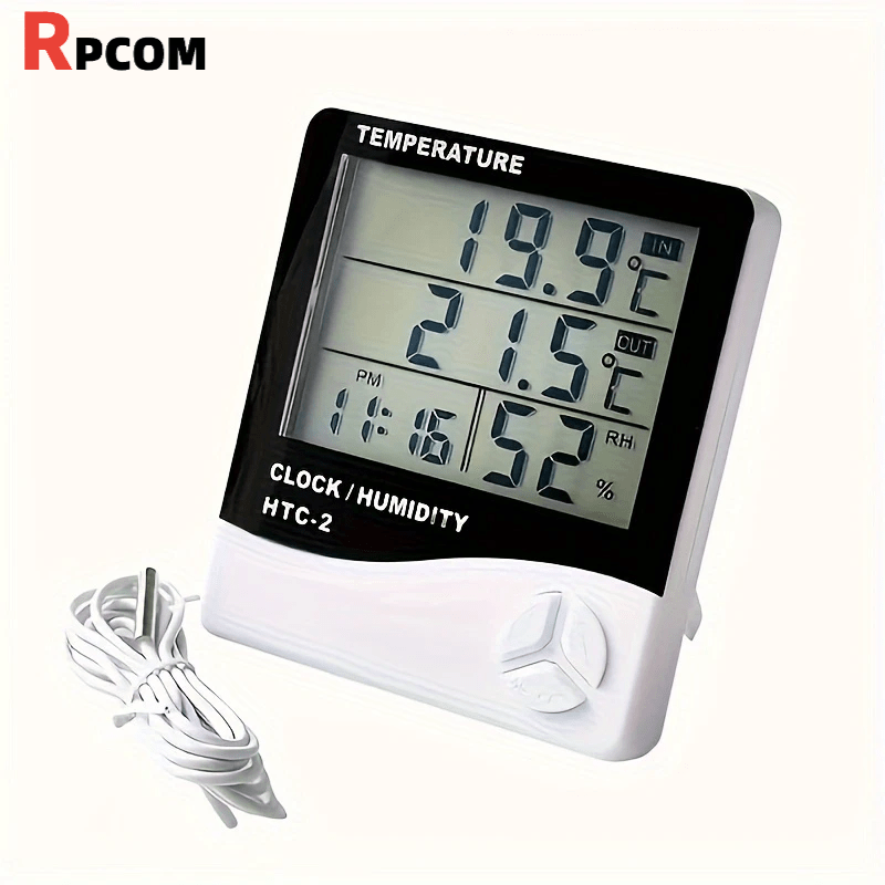 HTC-2 Temperature And Humidity Monitor with Clock, Alarm, And Calendar, Digital Thermometer Hygrometer for Indoor And Outdoor Use, Includes Back Stand for Home Or Office - Buy online at  Vibe In Cart.