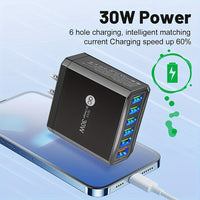 6-Port USB 30W QC3.0 Fast Charging Adapter for Mobile Phones, US Plug Quick Charge Adapter, Portable Travel Wall Charger - Buy online at  Vibe In Cart.