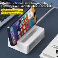 [65W Multi-Functional Charger] 65W Multi-Functional Charger | 1pc with 3 USB-A/1 USB-C Ports, Built-in Stand & Amplifier, USB Charging Station for Smartphones, Tablets, Smart Devices - Compact Power Strip, Modern Charging Hub - Buy online at  Vibe In Cart.