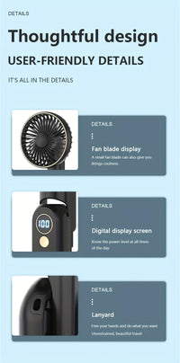 Foldable Handheld USB Fan with 4000mAh Battery and Digital Display