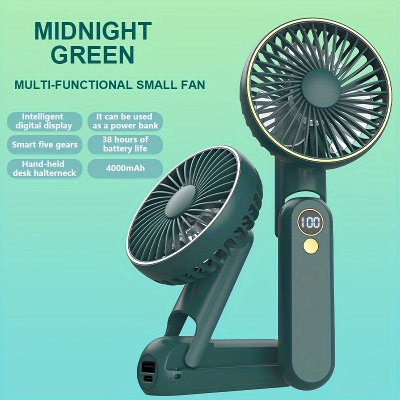 Foldable Handheld USB Fan with 4000mAh Battery and Digital Display