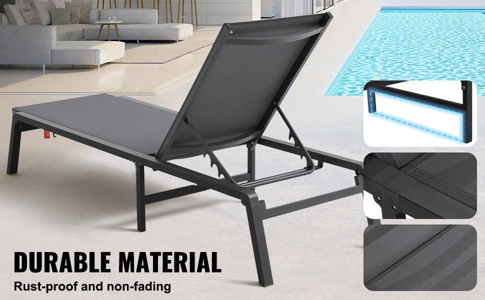 SucceBuy Chaise Lounge Chair Outdoor Aluminum Patio LoungeFolding Pool Lounge Recliner Full Flat for Patio Beach Pool Dark Grey - Buy online at  Vibe In Cart.