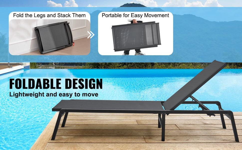 SucceBuy Chaise Lounge Chair Outdoor Aluminum Patio LoungeFolding Pool Lounge Recliner Full Flat for Patio Beach Pool Dark Grey - Buy online at  Vibe In Cart.