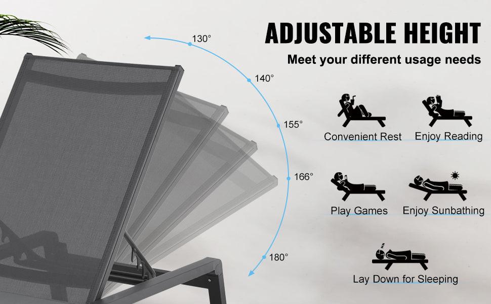 SucceBuy Chaise Lounge Chair Outdoor Aluminum Patio LoungeFolding Pool Lounge Recliner Full Flat for Patio Beach Pool Dark Grey - Buy online at  Vibe In Cart.