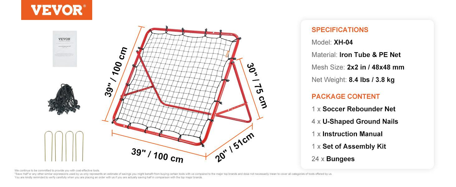 VEVOR 39X39FT Soccer Rebounder Rebound Net Portable Football Training Gifts Adjustable Angles Goal Net Aids & Equipment - Buy online at  Vibe In Cart.